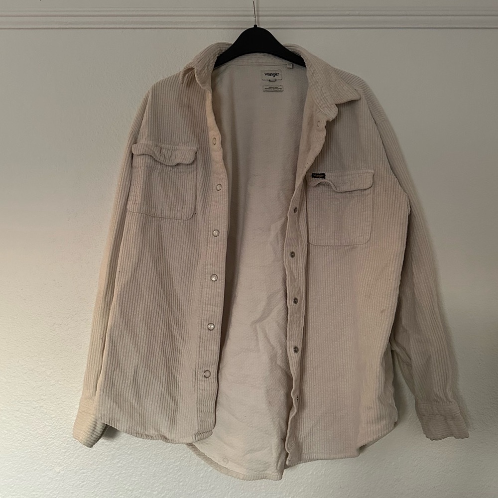 Vintage ivory cream corduroy button down jacket Wrangler over shirt medium - Picture 3 of 5
